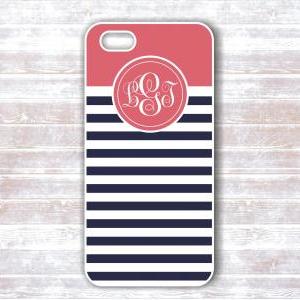 Monogram Iphone Case - Personalized Navy And Coral..
