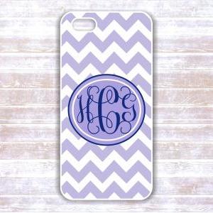 Monogrammed Iphone 5 Case - Pink And Navy Chevron..