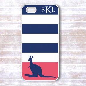 Iphone 4/4s Case - Navy Blue And Pink Striped..