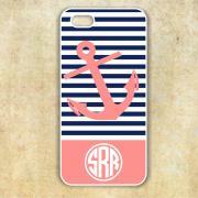 Monogrammed Anchor Iphone 4/4S Case - Nautical Monogram Case- Personalized Hard Cases for iphones