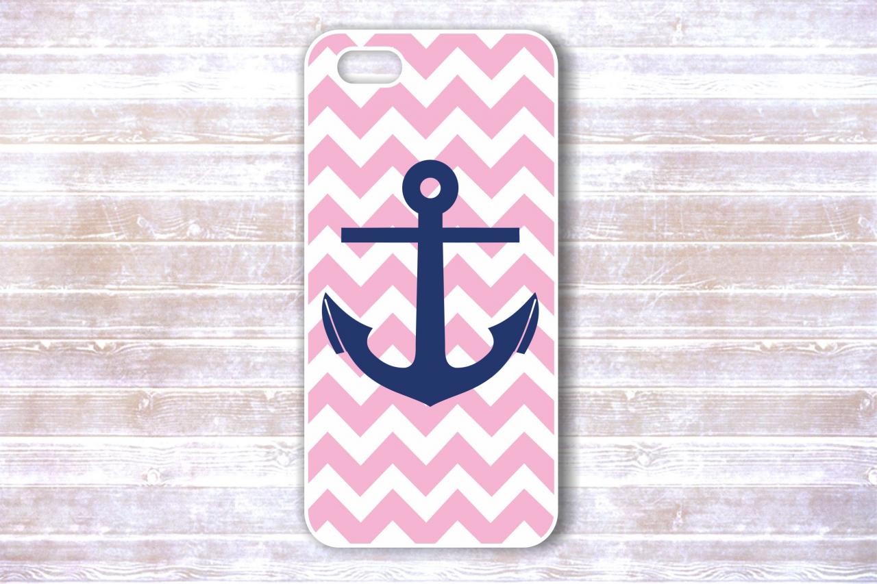 Anchor iPhone 4 /4S Case - Nautical Pink Stripes Navy Anshor - Protective iPhone Hard Dases
