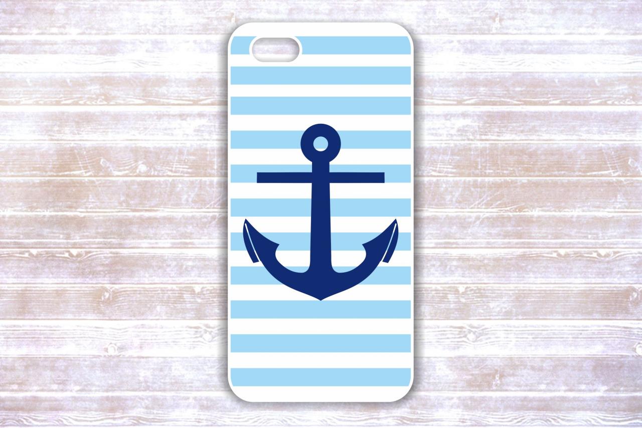 Anchor iPhone 4 /4S Case - Nautical Blue Stripes Navy Anshor - Protective iPhone Hard Dases