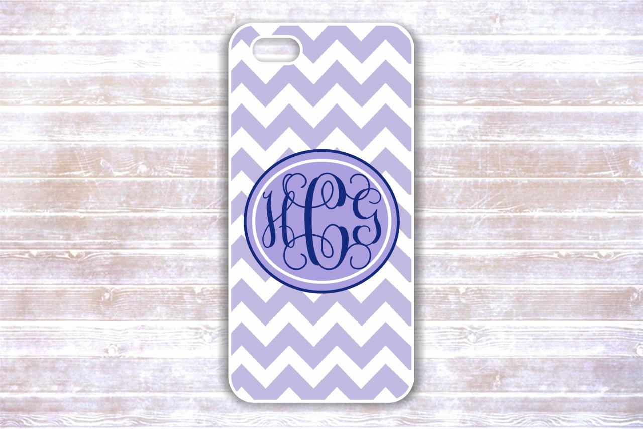 Monogrammed Iphone 5 Case - Pink And Navy Chevron - Personalized Hard Cases For Iphones