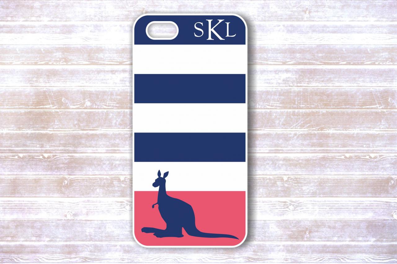 Iphone 4/4s Case - Navy Blue And Pink Striped Kangaroo Personalized Iphone Cover Iphone Cases