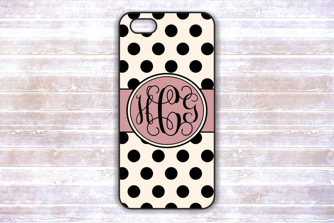 Monogrammed Iphone 5 case - Black Polka Dots Personalized Hard Cases for iphones