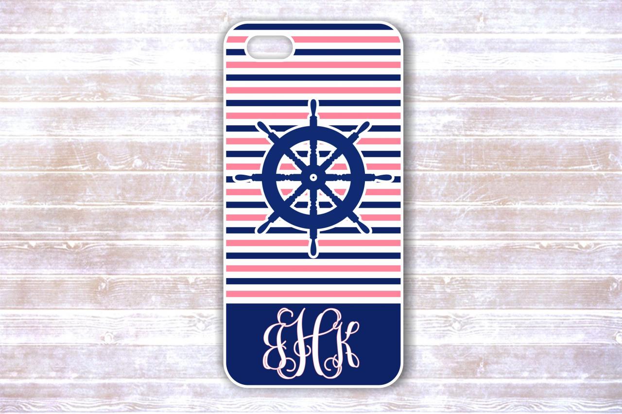 Iphone - Iphone 4/4s - Monogram Nautical Stripes Personalized Cover For Iphones