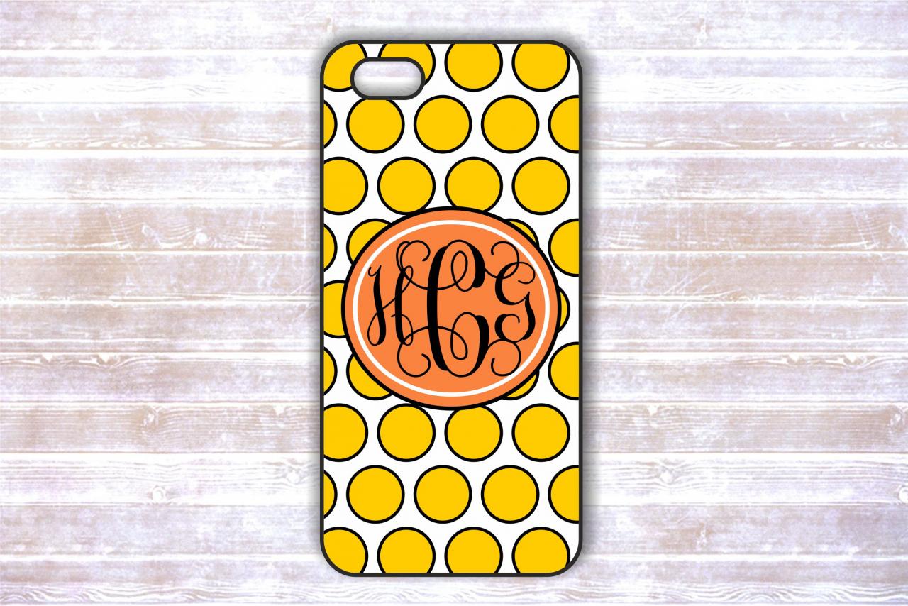 Monogrammed Iphone Iphone 4/4s Case - Yellow Polka Dots Personalized Hard Cases For Iphone 4/ 4s