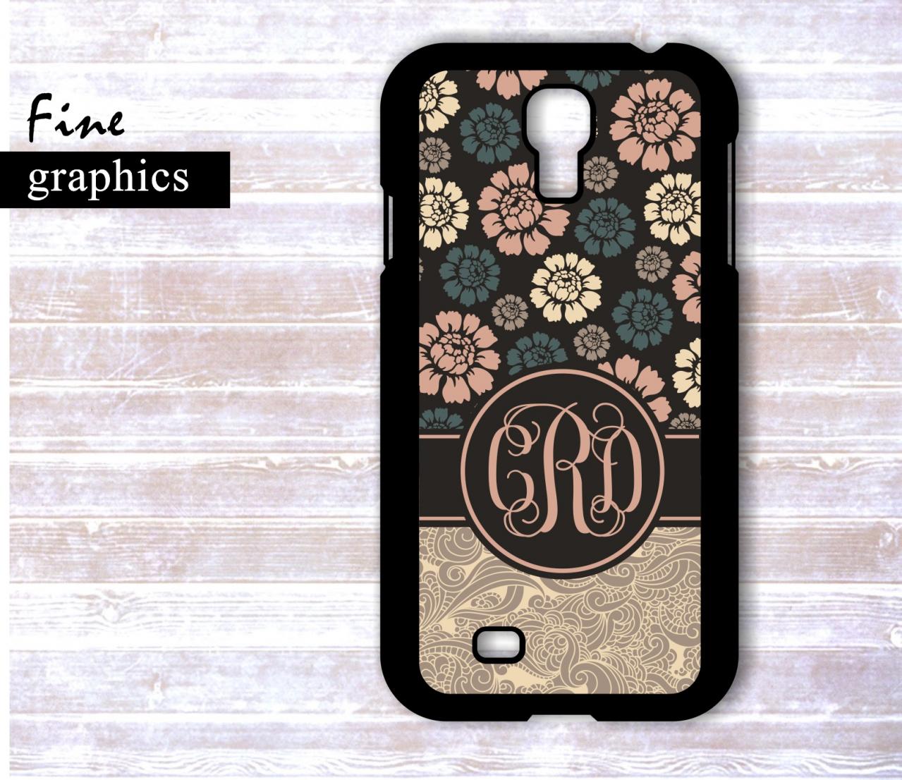 Monogrammed Floral Design Samsung Galaxy S4 Case - Personalized iPhone Case