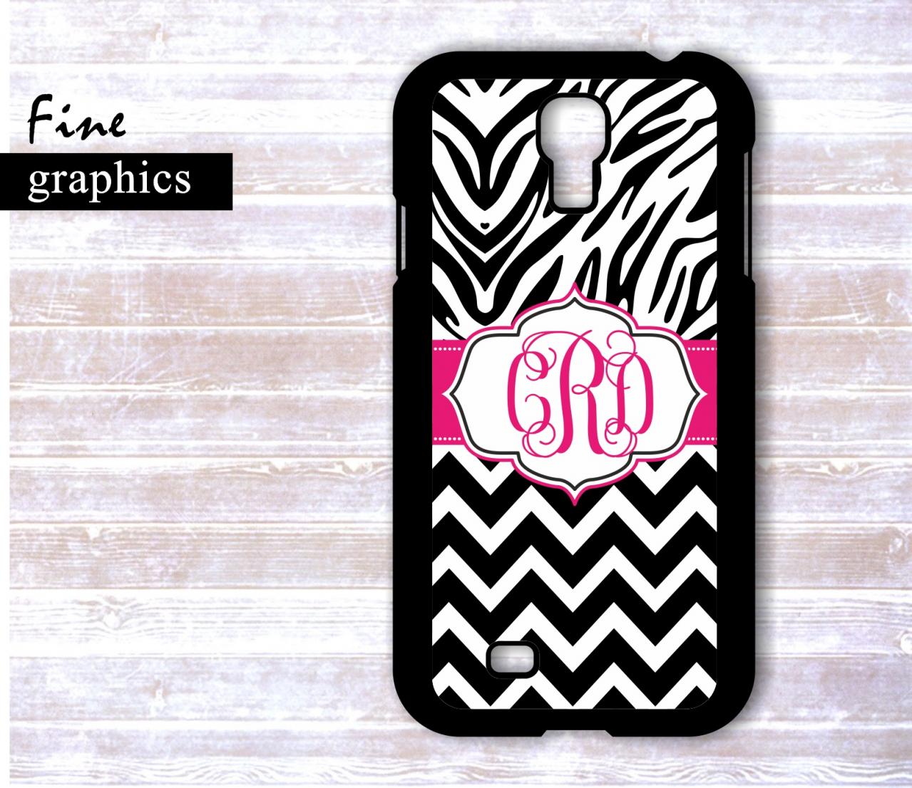 Monogrammed Zebra Print Chevron Case - Personalized iPhone Case Samsung Galaxy Cover