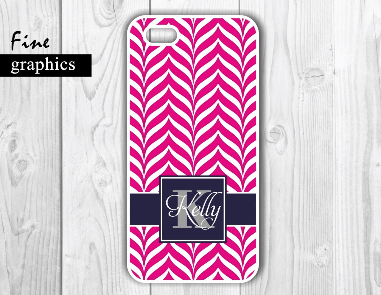 Personalized Pink And Navyl Iphone 5 Case - Iphone 4s Case- Samsung Galaxy S3/s4 Case
