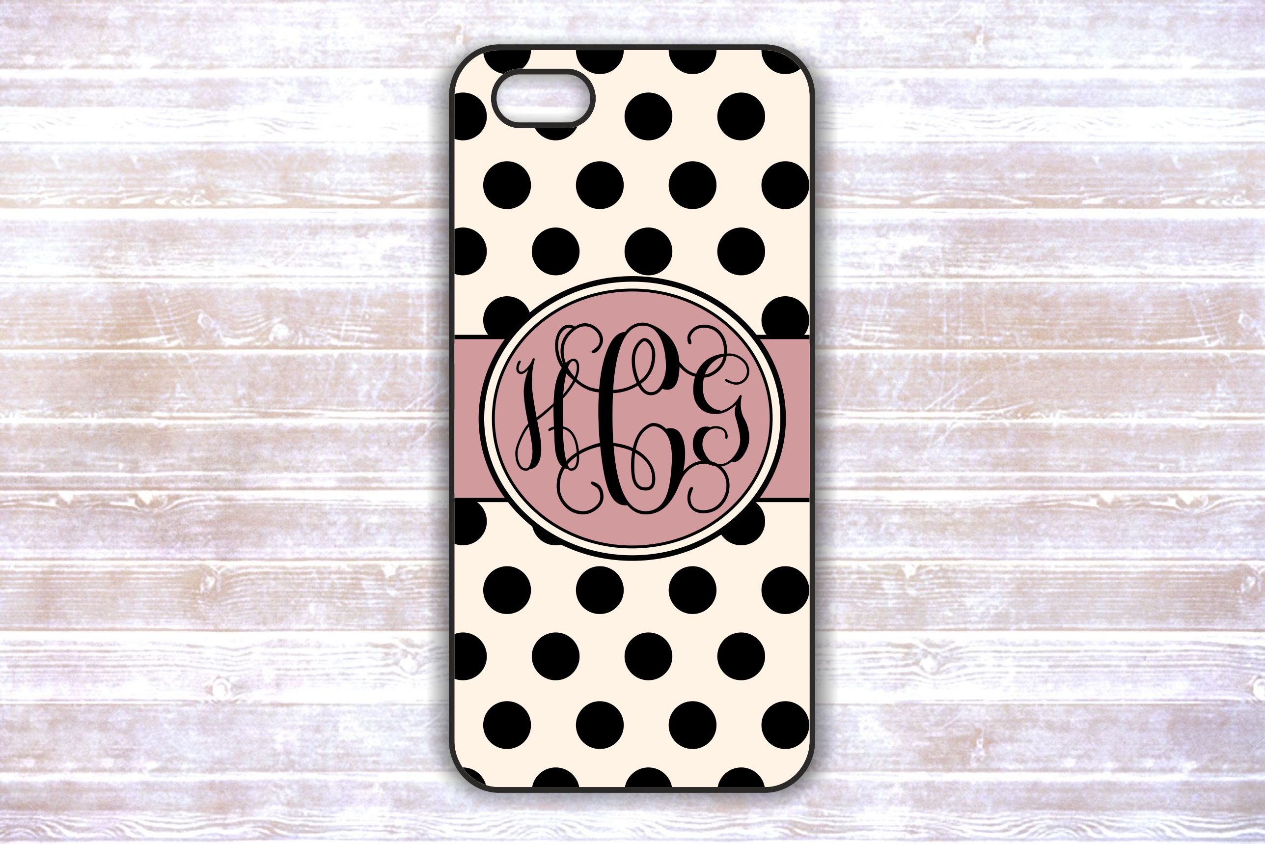 Monogrammed Iphone 5 Case Black Polka Dots Personalized Hard Cases